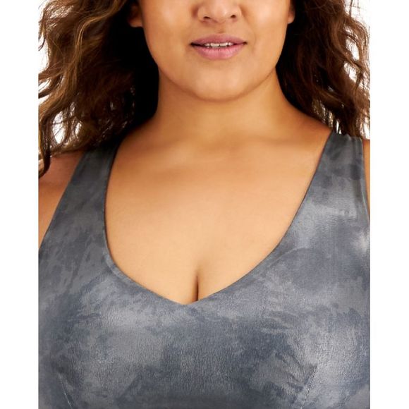 ID Ideology Women's Foiled Strappy Low Impact Sports Bra Gray Size 1X - Picture 2 of 3